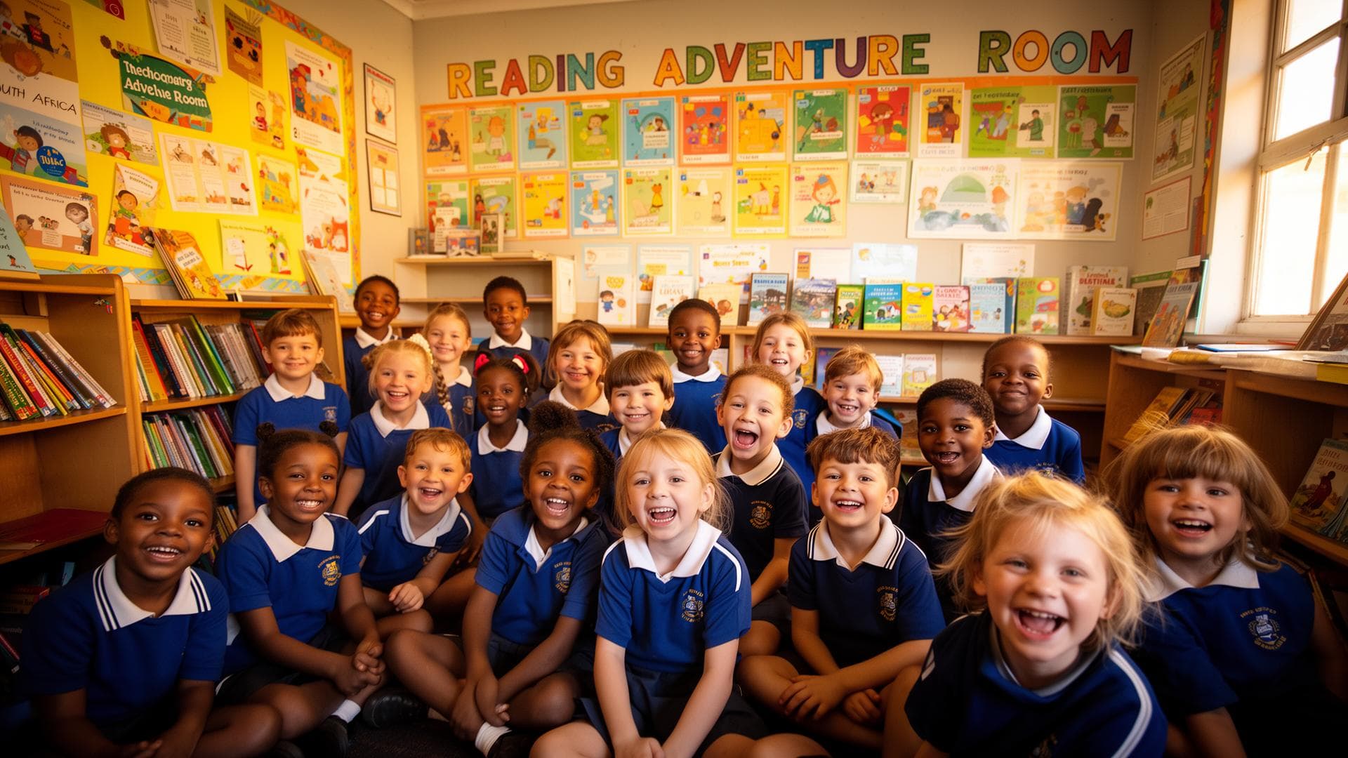 Joyful learners inside a Reading Adventure Room.